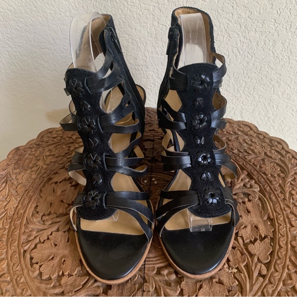 Jack Rogers Black Hadley Caged Leather Sandals Block Heel Open Toe Womens Size 8 - Picture 9 of 9